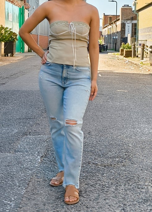 Sage Green Lange Mono Strik Korset Top Sage - Image 1