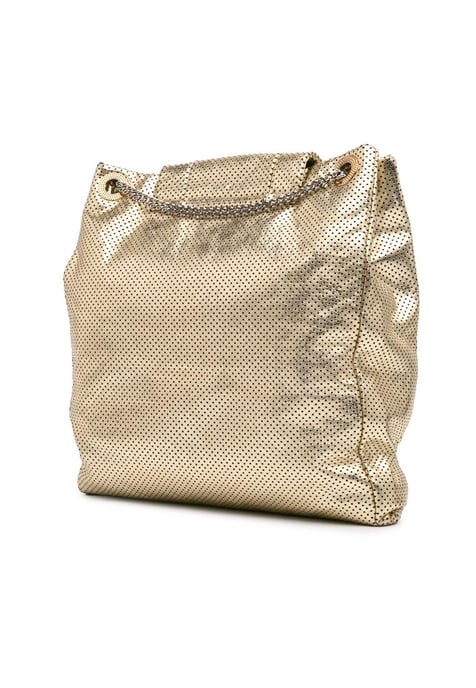 Geperforeerde Gecraqueleerde Metallic Lederen Draagtas Met Kettingriemen - Image 2