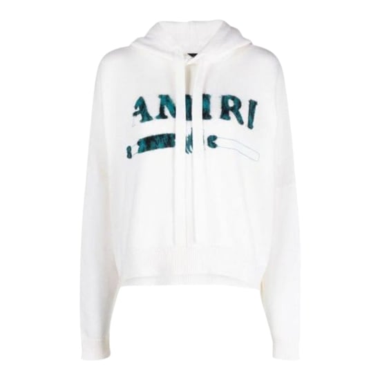 Amiri Leopard MA Bar Logo Witte gebreide hoodie - Image 1