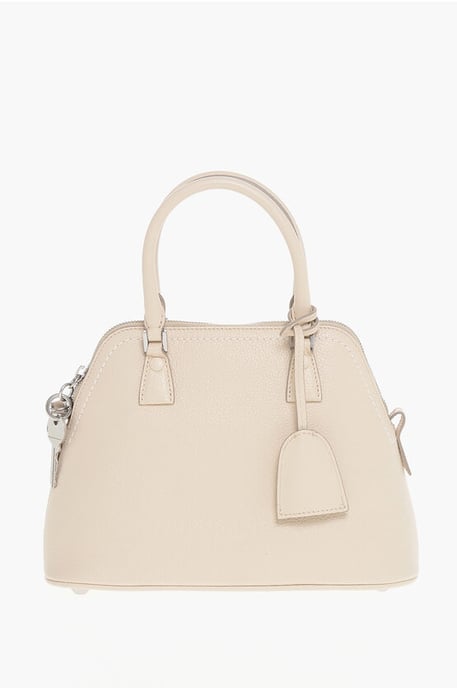 MM11 Gestructureerde leren 5AC-tas met canvasdetail in beige - Image 1