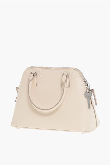MM11 Gestructureerde leren 5AC-tas met canvasdetail in beige - Image 2