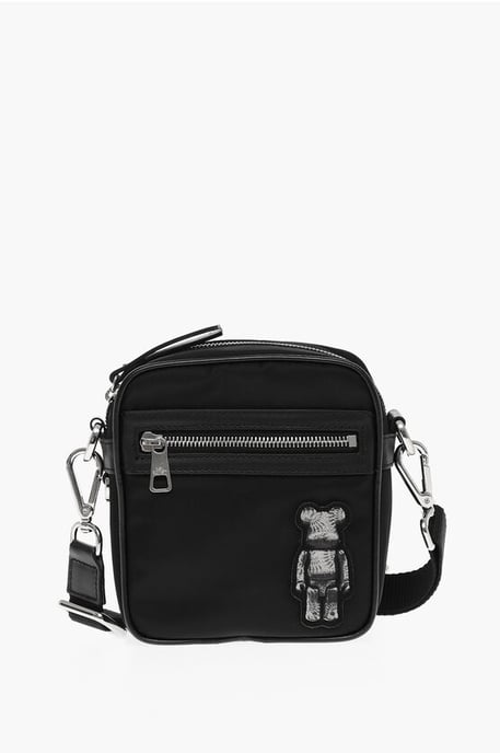 Nylon BEARBRICK crossbodytas met leren afwerking in zwart - Image 1