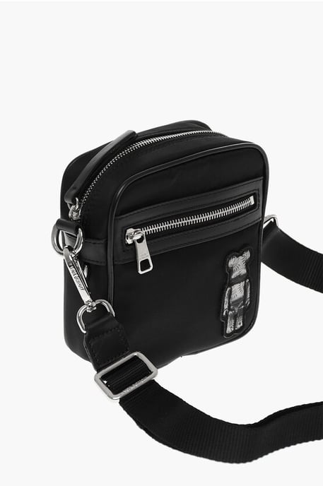 Nylon BEARBRICK crossbodytas met leren afwerking in zwart - Image 3