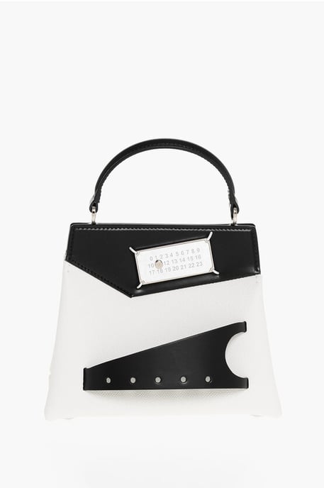 Tweekleurige leren SNATCHED crossbodytas in zwart en wit - Image 1