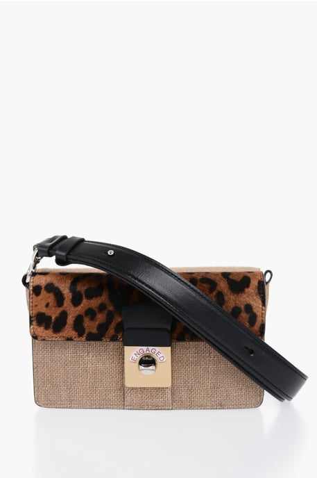Tweekleurige crossbodytas met dierendetail in beige - Image 1