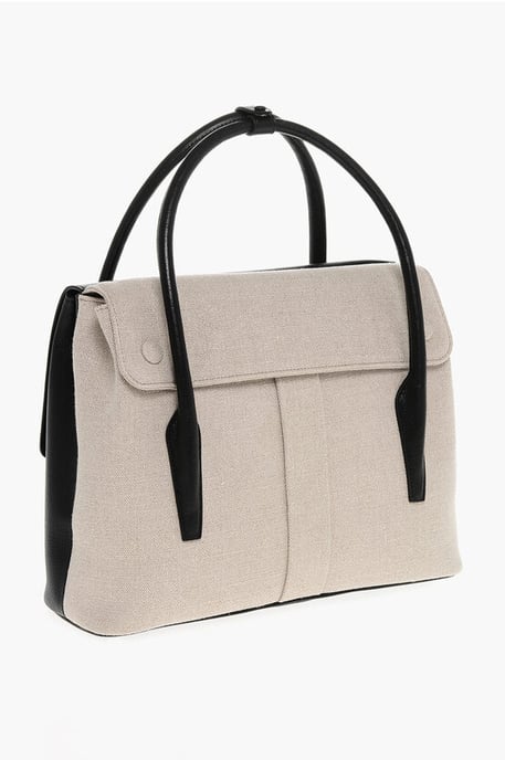 Canvas en leren tas met verstelbare schouderband in zwart - Image 2