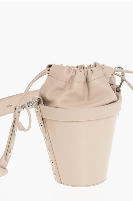 Leren bucketbag met verstelbare schouderband in roze - Image 3