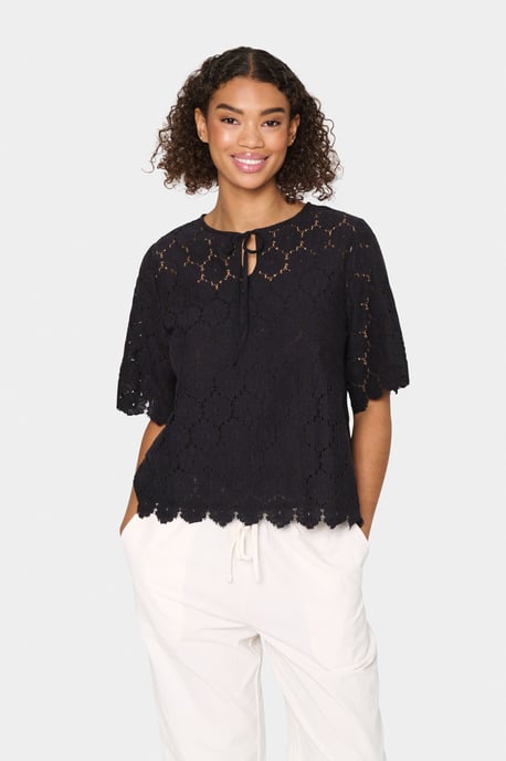 Blouse met korte mouwen Loose fit black - Image 2