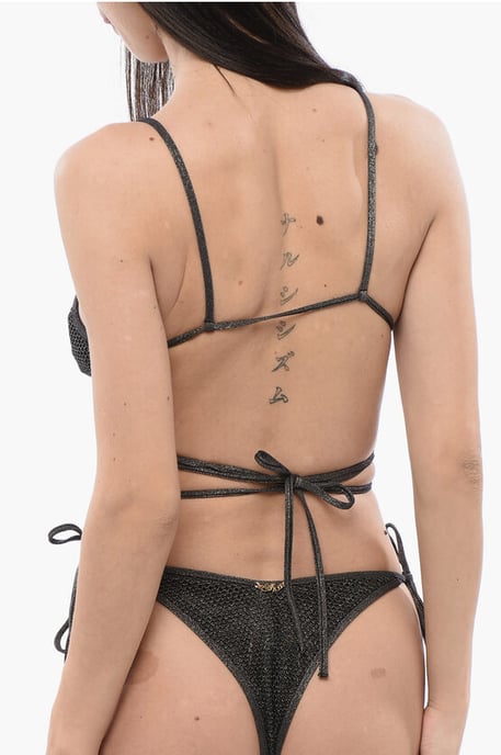 Lurex bikini triangel met gekruiste vetersluiting in groen - Image 2