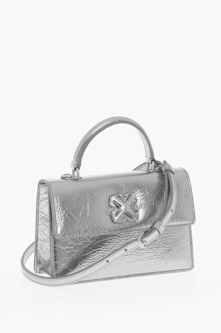 Handtas van metallic leer met afneembare schouderband in zilver - Image 3
