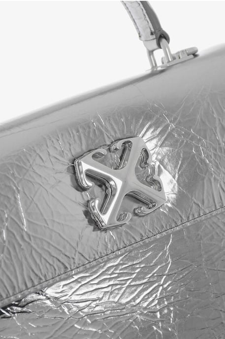 Handtas van metallic leer met afneembare schouderband in zilver - Image 4
