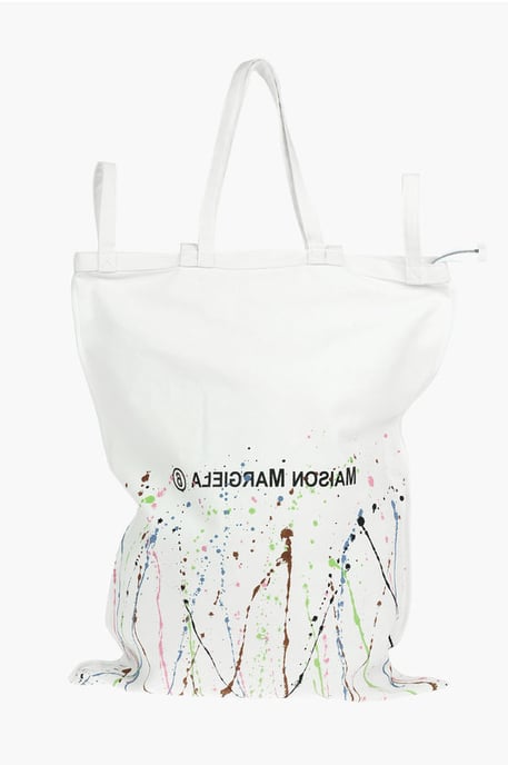 MM6 Canvas Maxi Tote Bag met PAINT-SPLATTER Print en Logo in Wit - Image 1