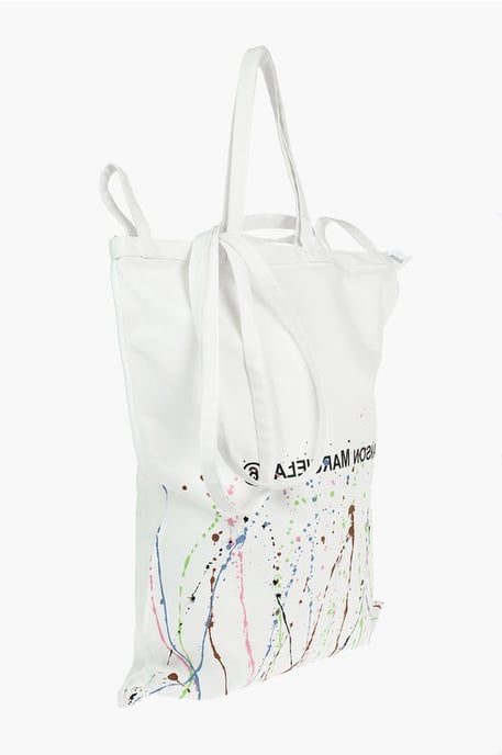 MM6 Canvas Maxi Tote Bag met PAINT-SPLATTER Print en Logo in Wit - Image 3