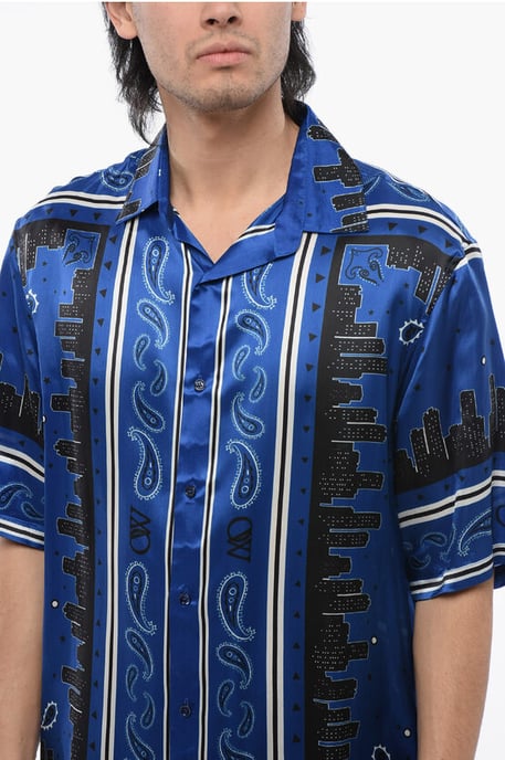 Bandana-motief bowlingshirt in blauw, zwart - Image 3