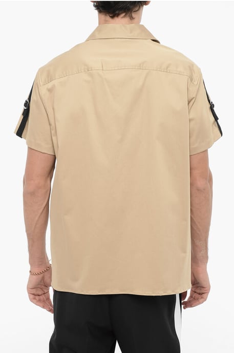 Kort mouwloos Sahara-overhemd met dubbele borstzak in beige - Image 2