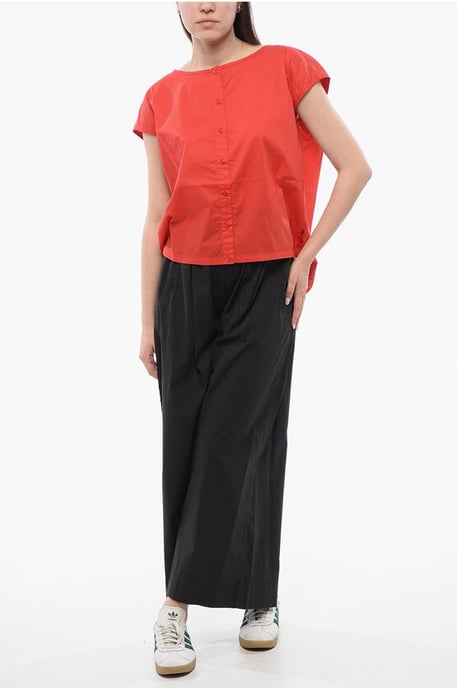 Popeline mouwloos shirt met trekkoordzoom in rood - Image 4