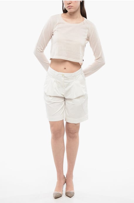Dubbel geplooide stretch shorts in wit - Image 4