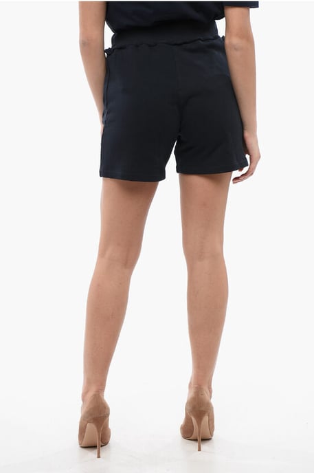 Geborstelde katoenen shorts met geborduurd logo in blauw - Image 2