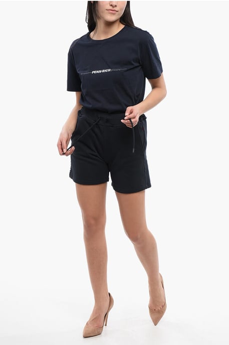 Geborstelde katoenen shorts met geborduurd logo in blauw - Image 4
