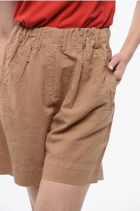 Linnenmix shorts met elastische tailleband in beige - Image 3