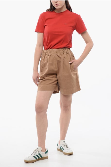 Linnenmix shorts met elastische tailleband in beige - Image 4