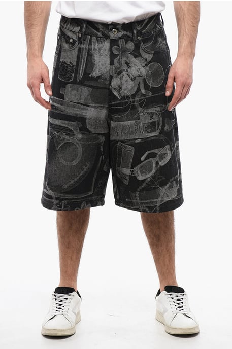 Hoge taille jacquard XRAY denim shorts in grijs - Image 1