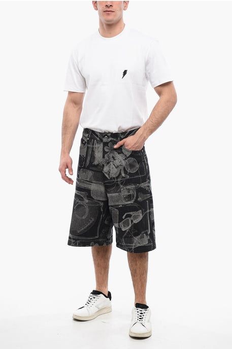 Hoge taille jacquard XRAY denim shorts in grijs - Image 4