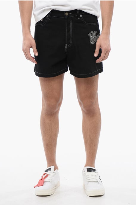 Donker gewassen shorts met logoborduursel in zwart - Image 1
