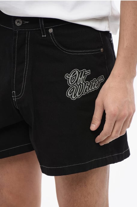 Donker gewassen shorts met logoborduursel in zwart - Image 3