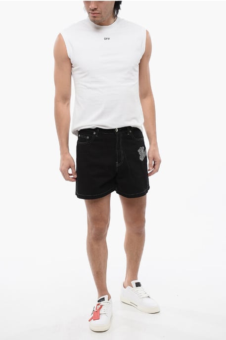 Donker gewassen shorts met logoborduursel in zwart - Image 4