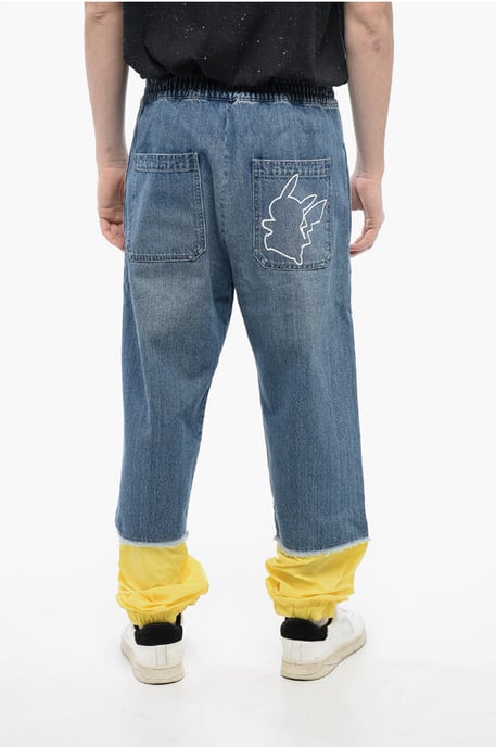 BALMAIN X POKEMON Denim Gaucho Shorts met elastische tailleband in lichtblauw - Image 2