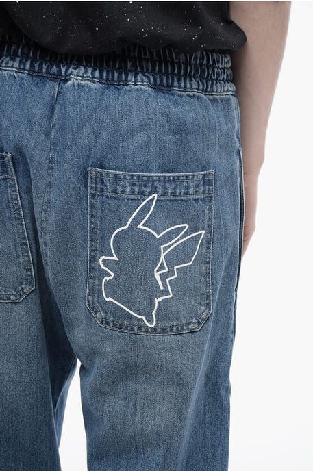 BALMAIN X POKEMON Denim Gaucho Shorts met elastische tailleband in lichtblauw - Image 3