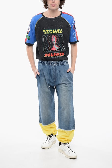 BALMAIN X POKEMON Denim Gaucho Shorts met elastische tailleband in lichtblauw - Image 4