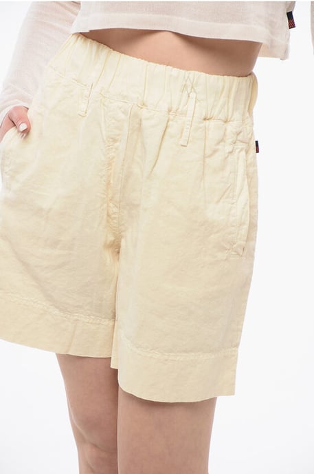 Linnenmix shorts met elastische tailleband in beige - Image 3