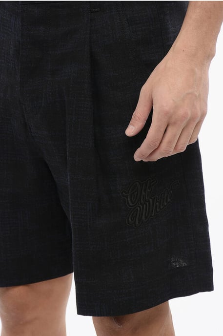 Geborduurde 90SLOGO linnen shorts in blauw - Image 3