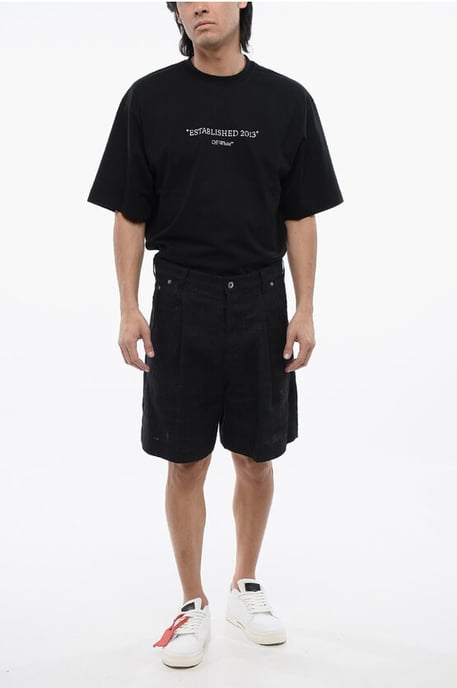 Geborduurde 90SLOGO linnen shorts in blauw - Image 4