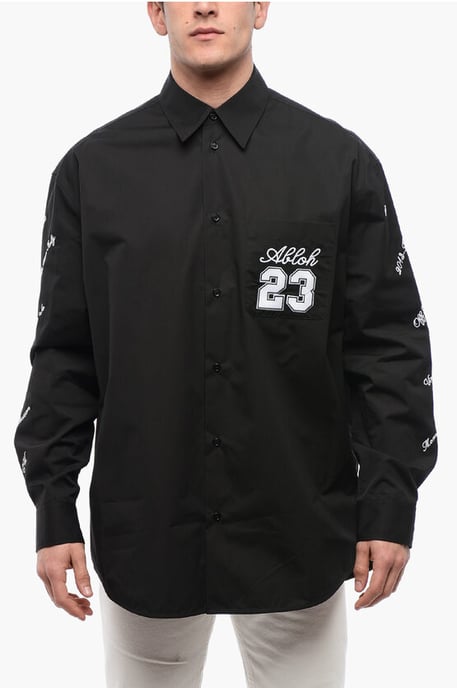 Geborduurd 23 katoenen shirt in zwart - Image 1