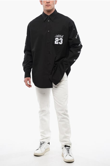 Geborduurd 23 katoenen shirt in zwart - Image 4