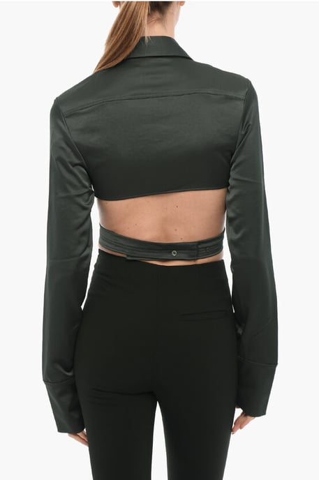 Satijnen crop top met wikkeldetail in groen - Image 2
