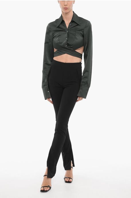 Satijnen crop top met wikkeldetail in groen - Image 4