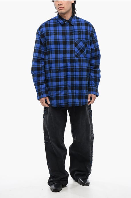 Geruit gevoerd flanellen overshirt in blauw - Image 4