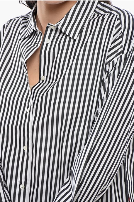 Gestreept YARN-shirt met trekkoord in zwart-wit - Image 3