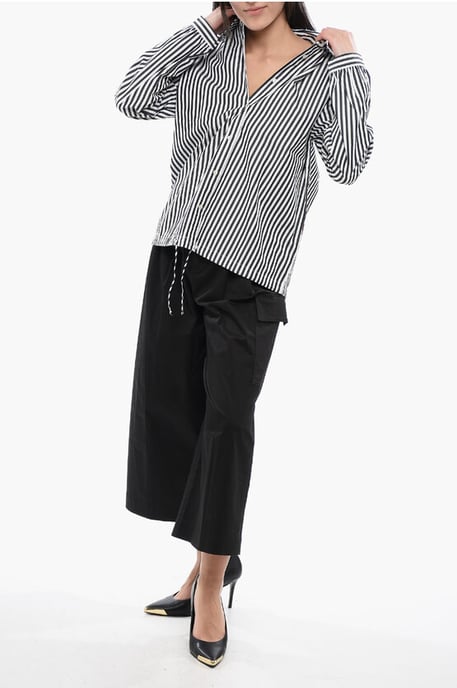 Gestreept YARN-shirt met trekkoord in zwart-wit - Image 4