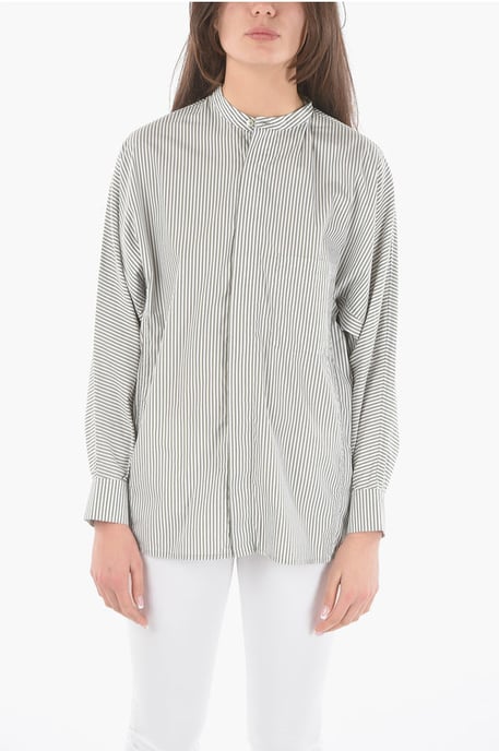 Gestreept oversized overhemd met borstzak in grijs - Image 1