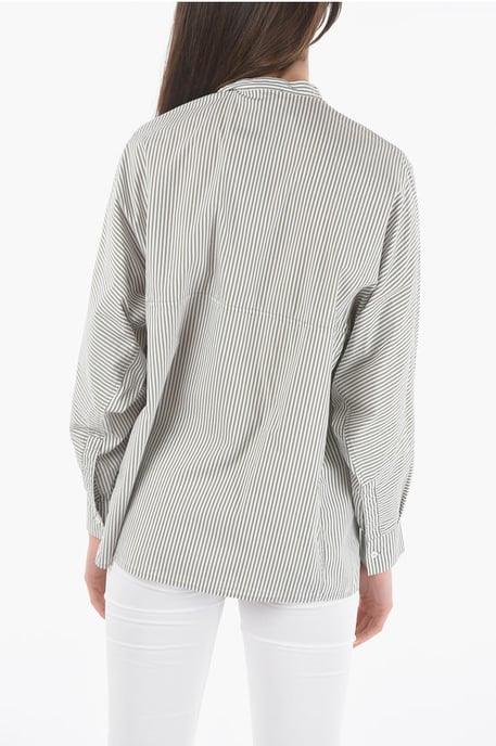 Gestreept oversized overhemd met borstzak in grijs - Image 2