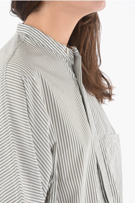 Gestreept oversized overhemd met borstzak in grijs - Image 3
