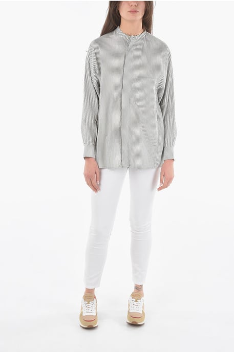 Gestreept oversized overhemd met borstzak in grijs - Image 4
