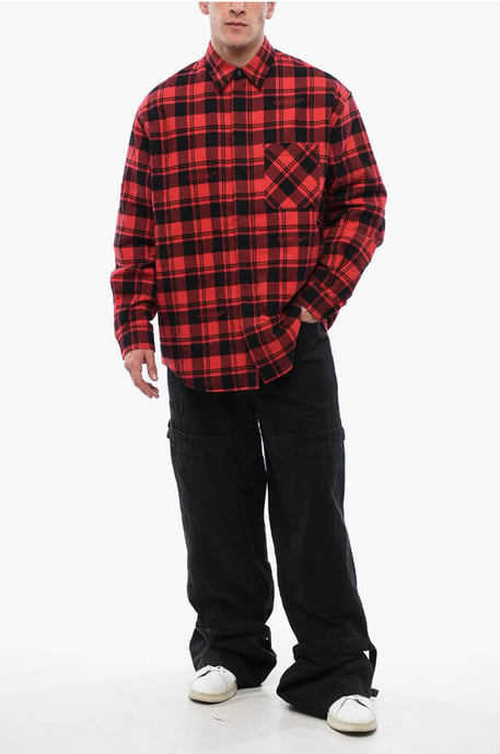 Geruit gevoerd flanellen overshirt in rood - Image 4