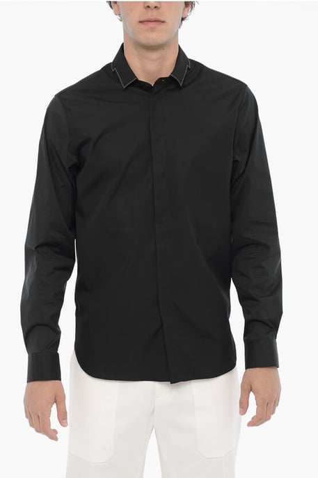 Slim Fit CUT OUT BOLT overhemd met verborgen knoopsluiting in zwart - Image 1