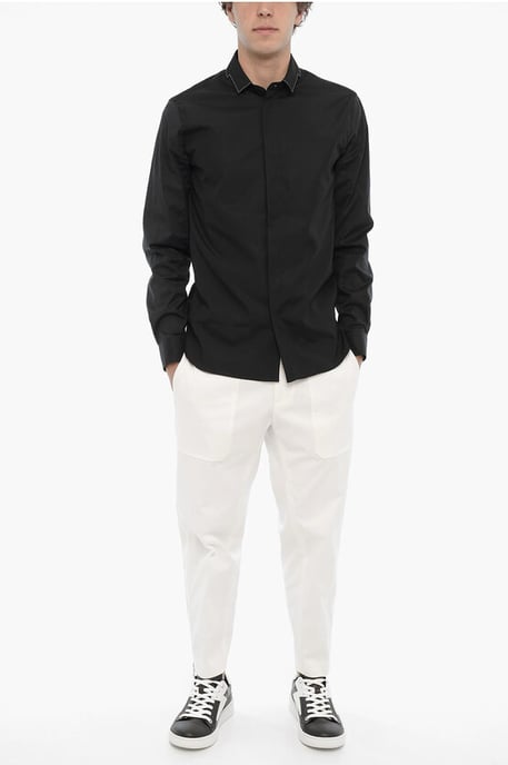 Slim Fit CUT OUT BOLT overhemd met verborgen knoopsluiting in zwart - Image 4
